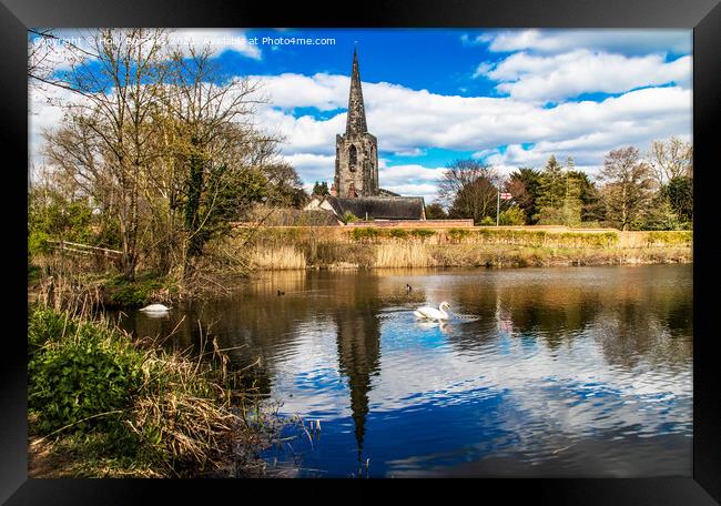 Attenborough Nature reserve Church over looking the water pond  Framed Print by Holly Burgess