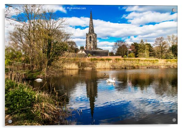 Attenborough Nature reserve Church over looking the water pond  Acrylic by Holly Burgess