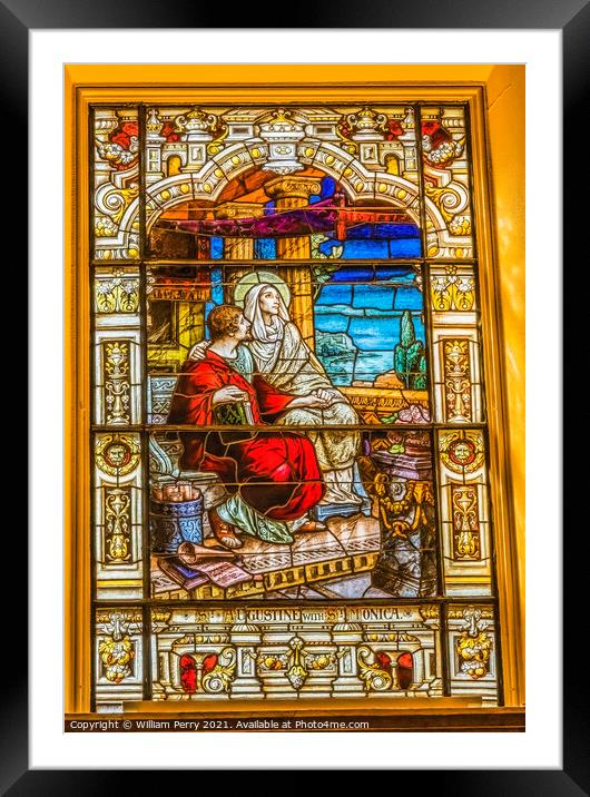 Saint Augustine Monica Stained Glass Cathedral Saint Augustine Florida Framed Mounted Print by William Perry