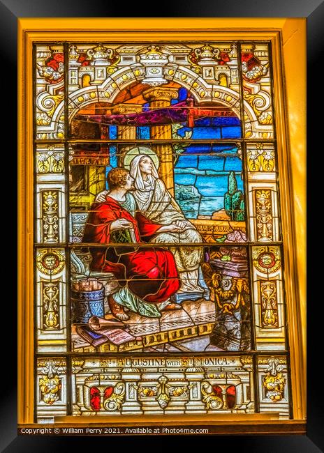 Saint Augustine Monica Stained Glass Cathedral Saint Augustine Florida Framed Print by William Perry