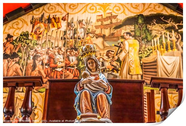 Mary Statue Painting Basilica Cathedral Saint Augustine Florida Print by William Perry