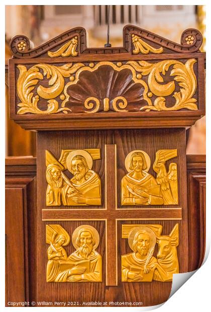 Gospel Writers Lectern Basilica Cathedral Saint Augustine Florida Print by William Perry