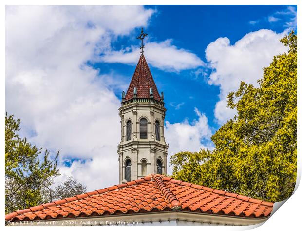 Bell Tower Orange Roof Cathedral Saint Augustine Florida Print by William Perry
