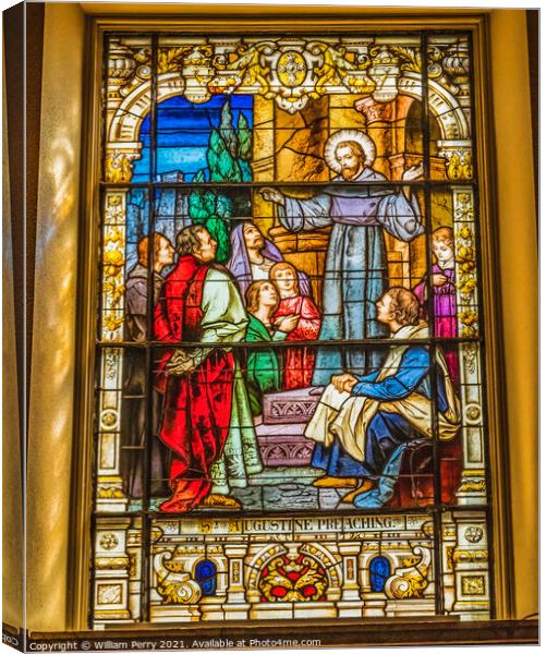 Saint Augustine Preaching Stained Glass Cathedral Saint Augustin Canvas Print by William Perry