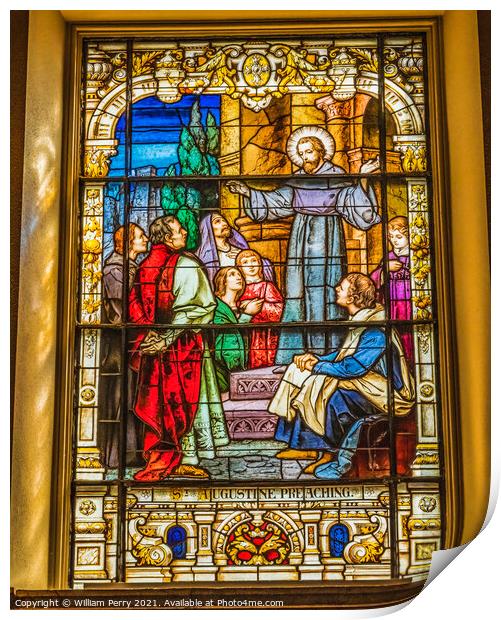Saint Augustine Preaching Stained Glass Cathedral Saint Augustin Print by William Perry