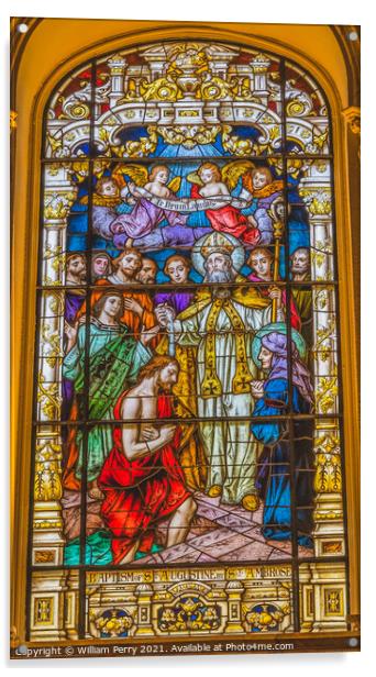 Saint Augustine Baptism Stained Glass Cathedral Saint Augustine  Acrylic by William Perry