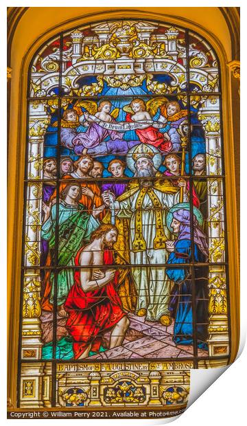 Saint Augustine Baptism Stained Glass Cathedral Saint Augustine  Print by William Perry