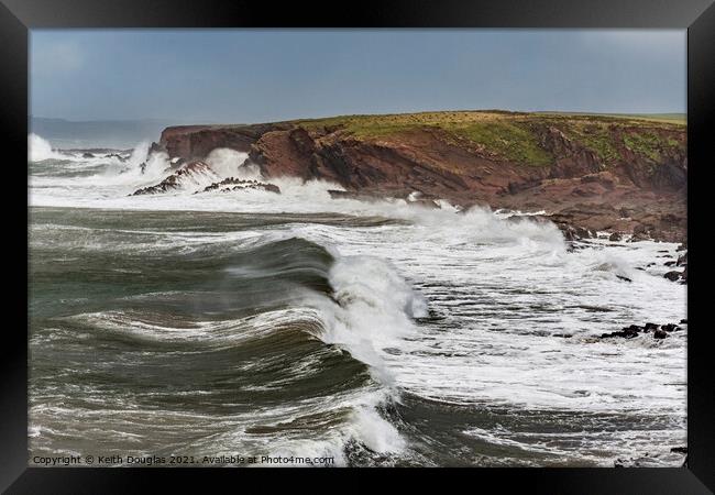 Waves in St Brides Haven Framed Print by Keith Douglas