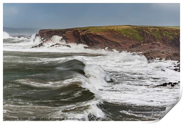 Waves in St Brides Haven Print by Keith Douglas