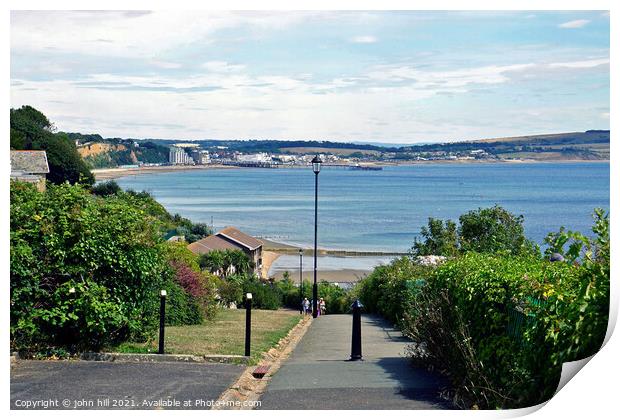 Shanklin view of Sandown bay, Isle of Wight, UK. Print by john hill