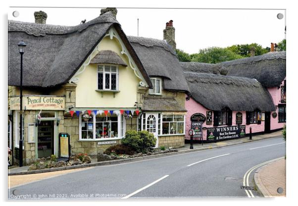 picturesque thatched cottages, Shanklin, Isle of Wight, UK. Acrylic by john hill