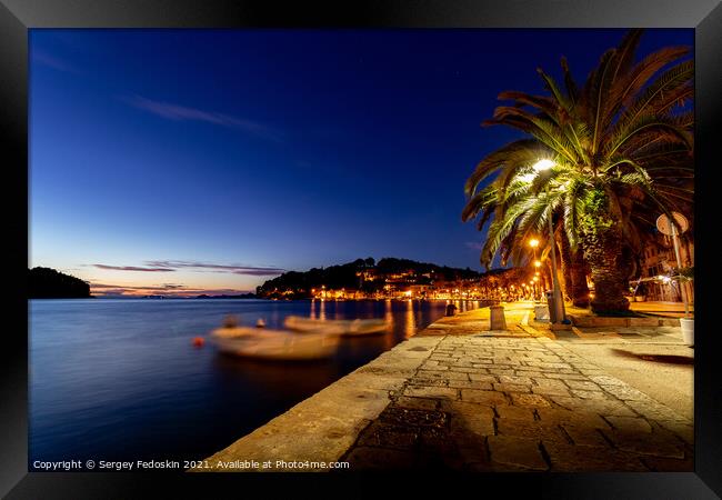 Embankment of Cavtat town at dusk, Dubronick Rivie Framed Print by Sergey Fedoskin