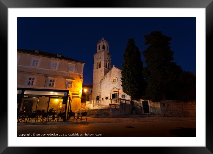 Church of St. Nikola in Cavtat town at dusk, Dubronick Riviera, Croatia. Framed Mounted Print by Sergey Fedoskin