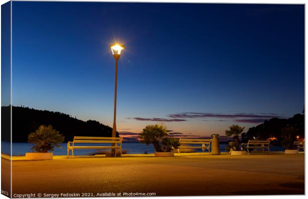 Embankment of Cavtat town at dusk, Dubronick Riviera, Croatia. Canvas Print by Sergey Fedoskin