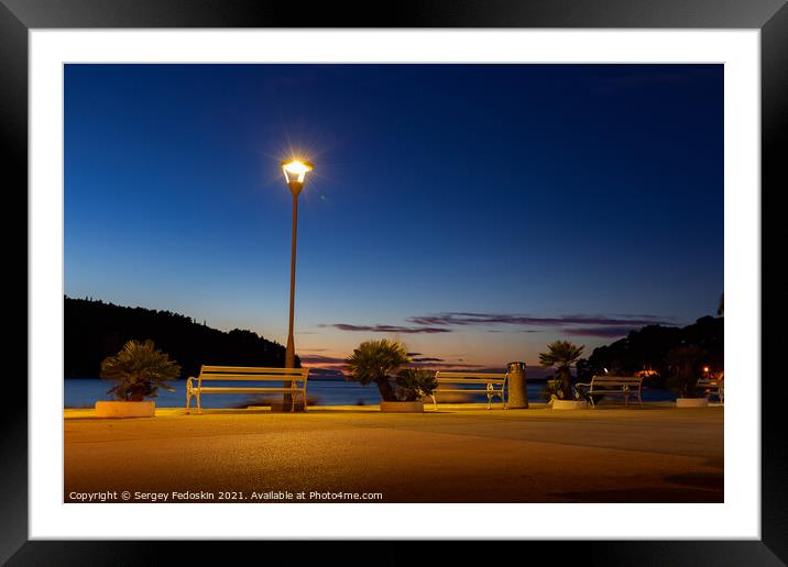 Embankment of Cavtat town at dusk, Dubronick Riviera, Croatia. Framed Mounted Print by Sergey Fedoskin