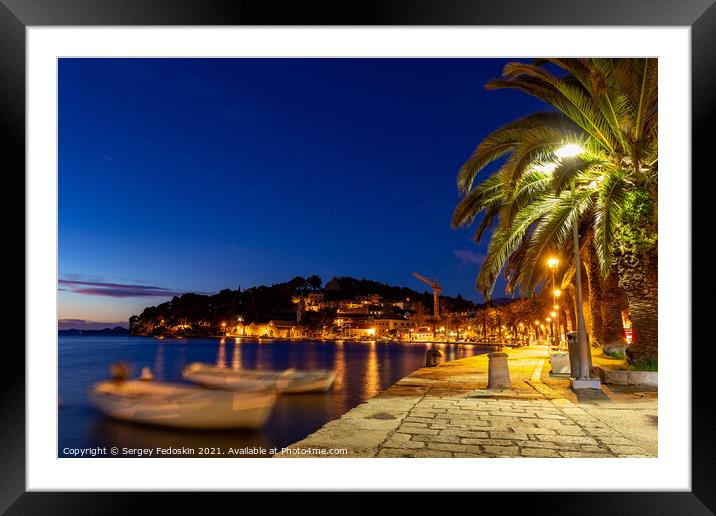 Embankment of Cavtat town at dusk, Dubronick Rivie Framed Mounted Print by Sergey Fedoskin