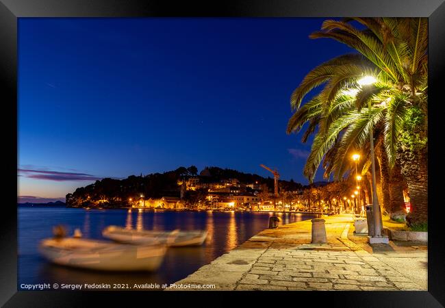 Embankment of Cavtat town at dusk, Dubronick Rivie Framed Print by Sergey Fedoskin