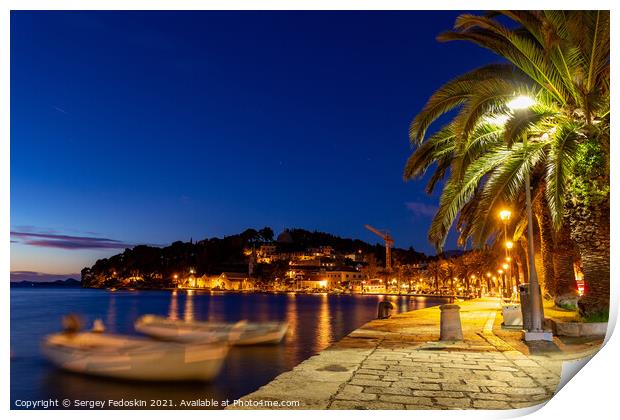 Embankment of Cavtat town at dusk, Dubronick Rivie Print by Sergey Fedoskin
