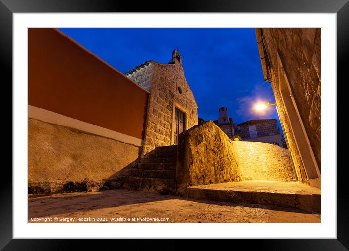 Old stone street of Cavtat, town in south Dalmatia Framed Mounted Print by Sergey Fedoskin
