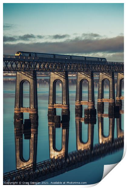 Train Crossing the Tay Rail Bridge in Dundee Print by Craig Doogan