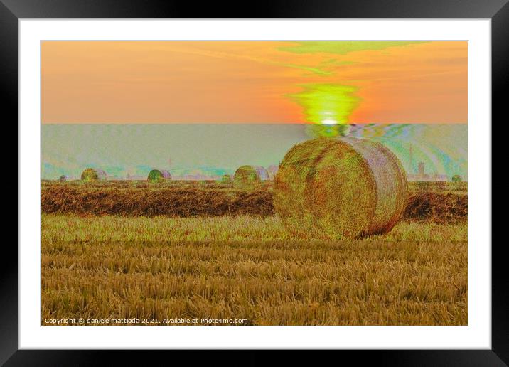 glitch art on close-up of a hay cylindrical bale i Framed Mounted Print by daniele mattioda