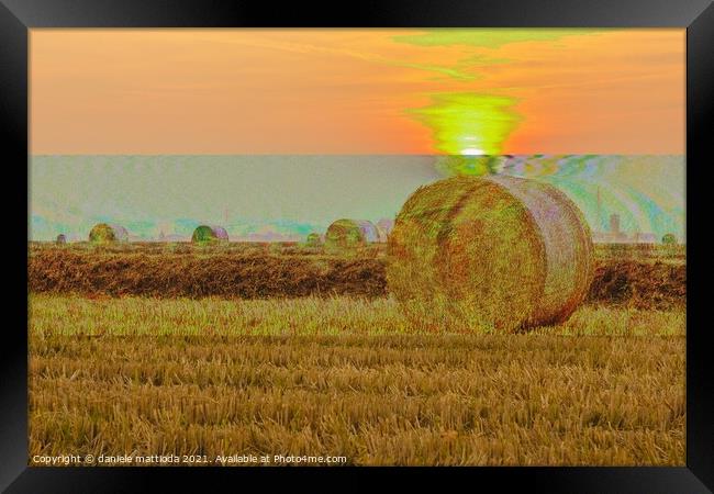 glitch art on close-up of a hay cylindrical bale i Framed Print by daniele mattioda