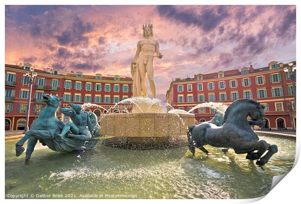 City of Nice Place Massena square and Fountain du Soleil view Print by Dalibor Brlek