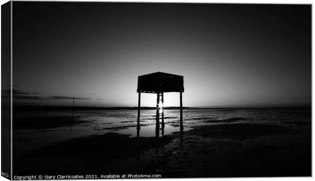 A Moody Refuge Box at Holy Island Canvas Print by Gary Clarricoates