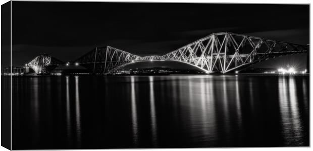 Forth Bridge at night Black and White  Canvas Print by Anthony McGeever