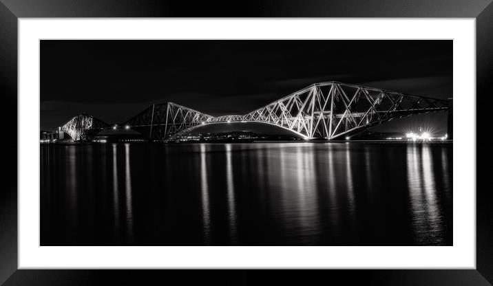 Forth Bridge at night Black and White  Framed Mounted Print by Anthony McGeever