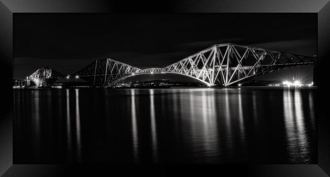 Forth Bridge at night Black and White  Framed Print by Anthony McGeever