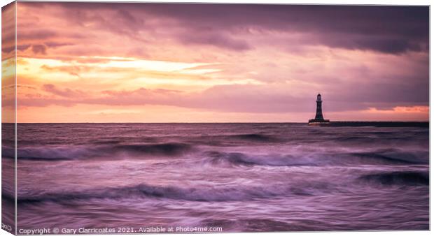 A Moody Sunrise at Roker Lighthouse Canvas Print by Gary Clarricoates