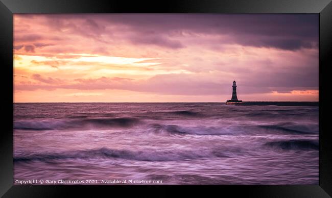 A Moody Sunrise at Roker Lighthouse Framed Print by Gary Clarricoates