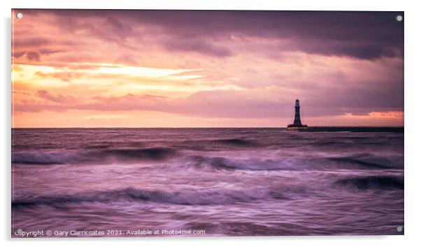 A Moody Sunrise at Roker Lighthouse Acrylic by Gary Clarricoates