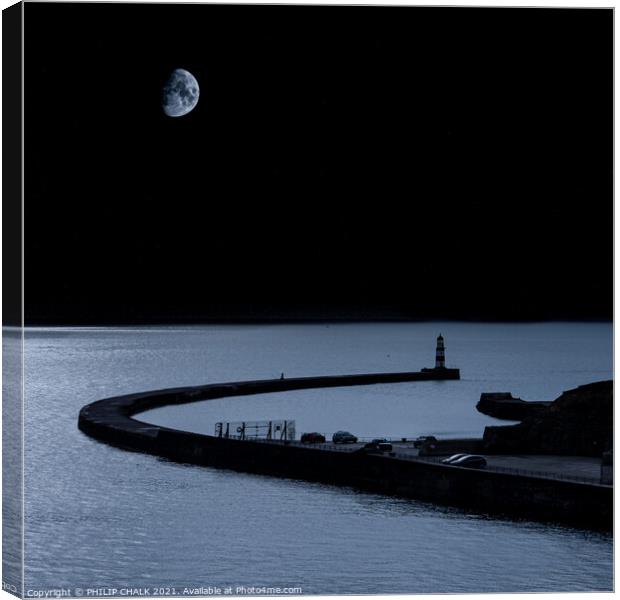 Seaham harbour by moonlight 641 Canvas Print by PHILIP CHALK