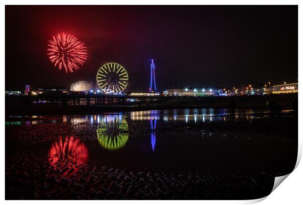 Fireworks in Blackpool Print by Lesley Moran
