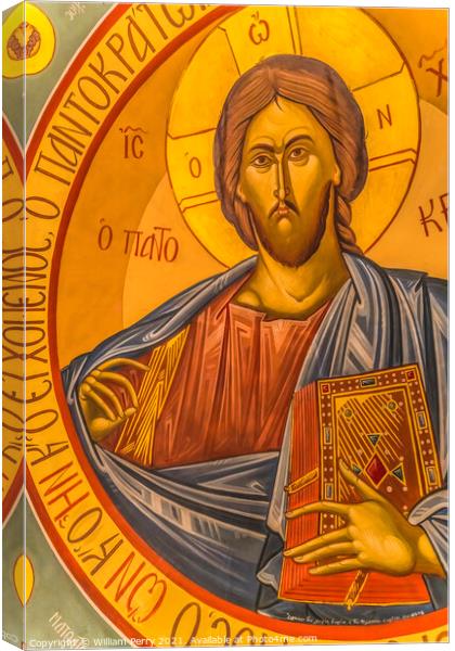 Jesus Christ Fresco  St Photios Greek Orthodox Shrine Saint Augu Canvas Print by William Perry