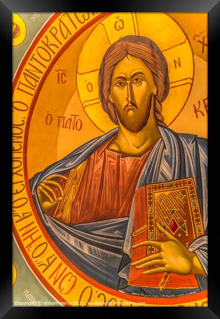 Jesus Christ Fresco  St Photios Greek Orthodox Shrine Saint Augu Framed Print by William Perry