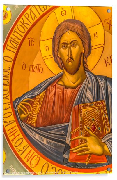 Jesus Christ Fresco  St Photios Greek Orthodox Shrine Saint Augu Acrylic by William Perry