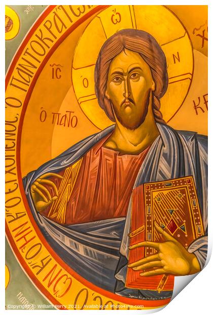 Jesus Christ Fresco  St Photios Greek Orthodox Shrine Saint Augu Print by William Perry
