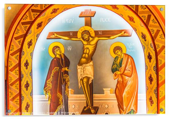 Crucifixion Christ Fresco St Photios Greek Orthodox Shrine Saint Acrylic by William Perry