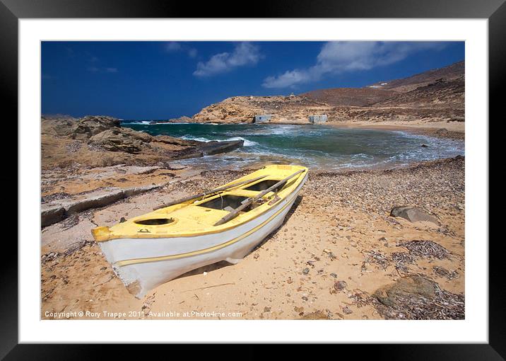 Ftelia bay rowing boat Framed Mounted Print by Rory Trappe