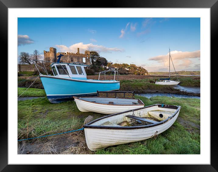 Laugharne Castle and Boats. Framed Mounted Print by Colin Allen