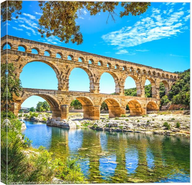 Roman aqueduct Pont du Gard, Unesco site. Languedoc, France. Canvas Print by Stefano Orazzini