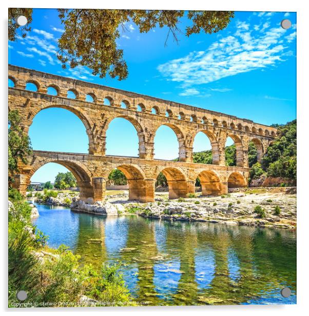Roman aqueduct Pont du Gard, Unesco site. Languedoc, France. Acrylic by Stefano Orazzini