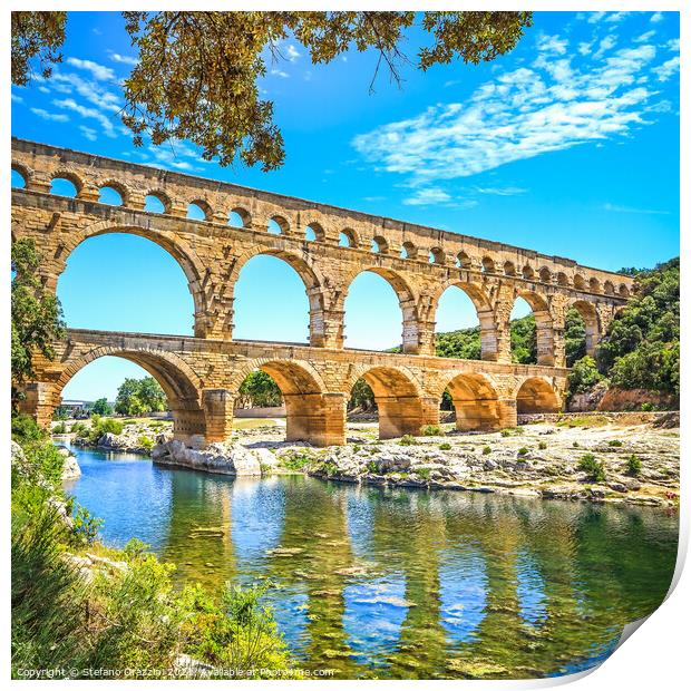 Roman aqueduct Pont du Gard, Unesco site. Languedoc, France. Print by Stefano Orazzini