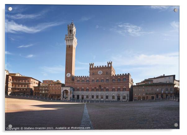Siena, Piazza del Campo square and Mangia tower. Tuscany, Italy Acrylic by Stefano Orazzini