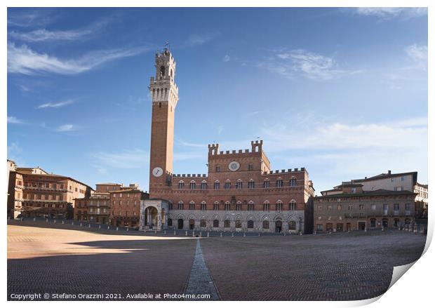 Siena, Piazza del Campo square and Mangia tower. Tuscany, Italy Print by Stefano Orazzini