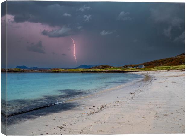  Sunset and Lightning at Mellon Udrigle Beach Canvas Print by Colin Allen