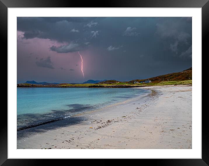  Sunset and Lightning at Mellon Udrigle Beach Framed Mounted Print by Colin Allen